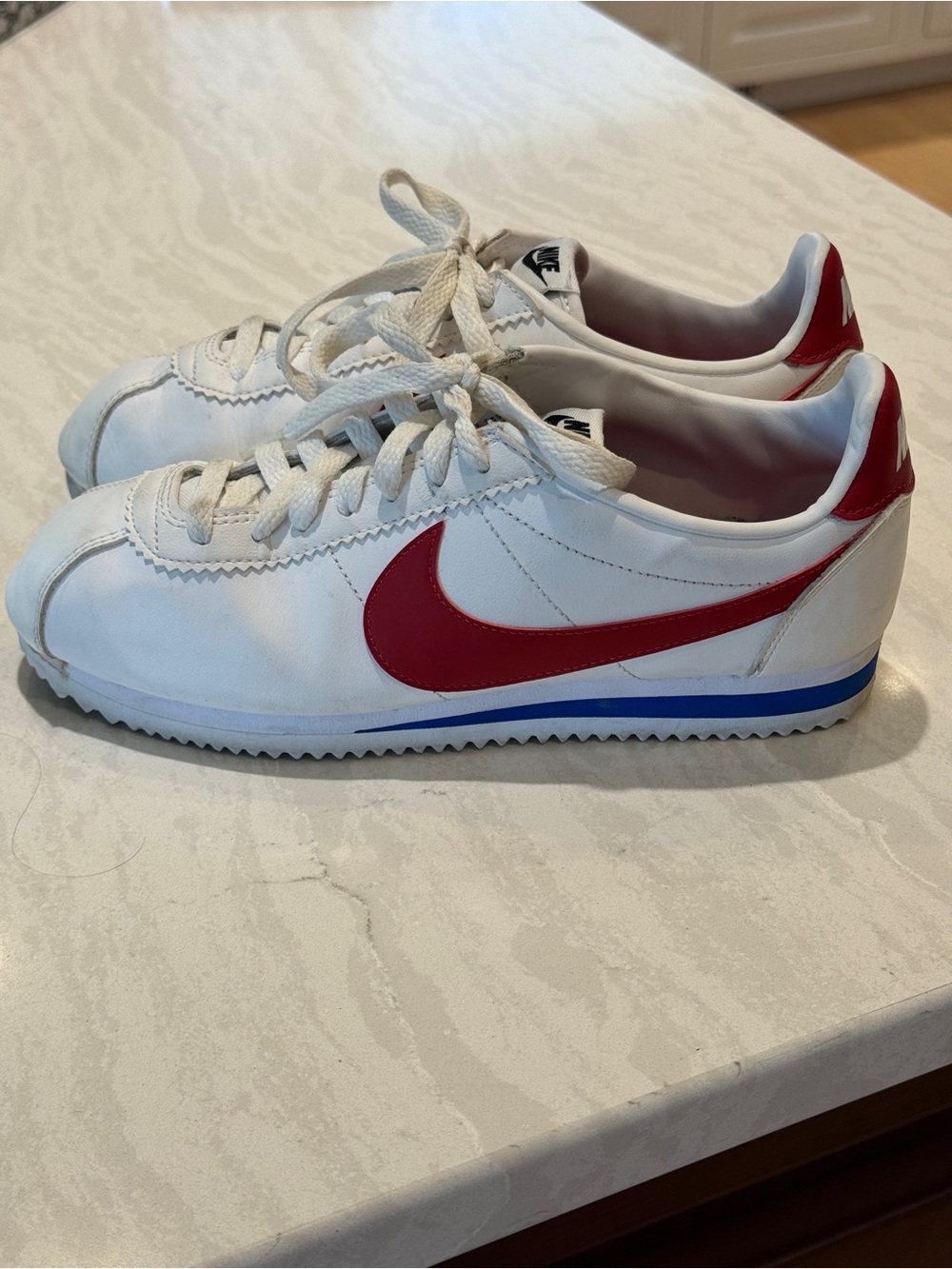 Nike Classic Cortez Leather White Red Blue Sneakers Women’s 7.5 Shoes